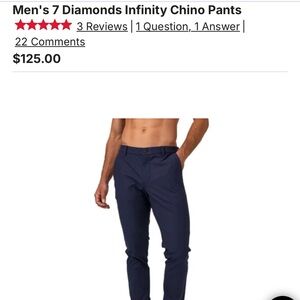Men’s 7 Diamonds Infinity Chino Pants. Tapered , Navy Blue, 30W x 30L.
